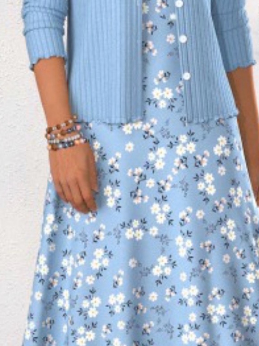 Light Blue Floral Midi Dress with Buttoned Sweater. NIP Never Worn - BEST DEAL!